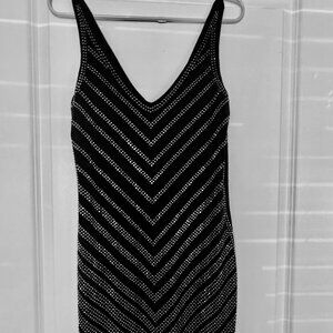 Cache sleeveless rhinestone evening dress Navy size S